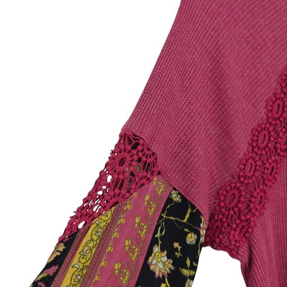Soft Surroundings Thermal Top Size Medium Plumberry Waffle Knit Crochet Boho - Picture 4 of 9